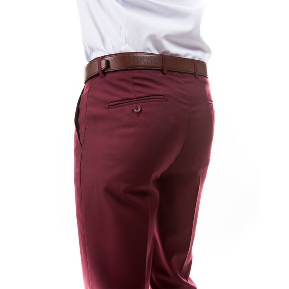 Azzuro Men's 3-Pack of Burgundy Dress Pants (Unhemmed/Open Bottom) - Picture 3 of 4